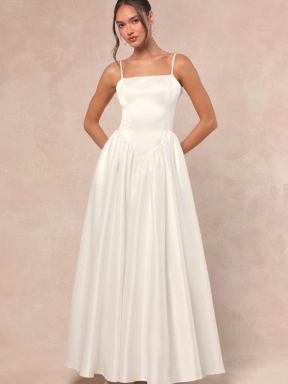Lulus Bria White Basque Waist Maxi Dress - Size M